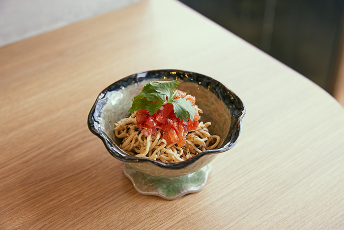 豆腐干絲黒オリーブ和え～グレープフルーツサルサ～